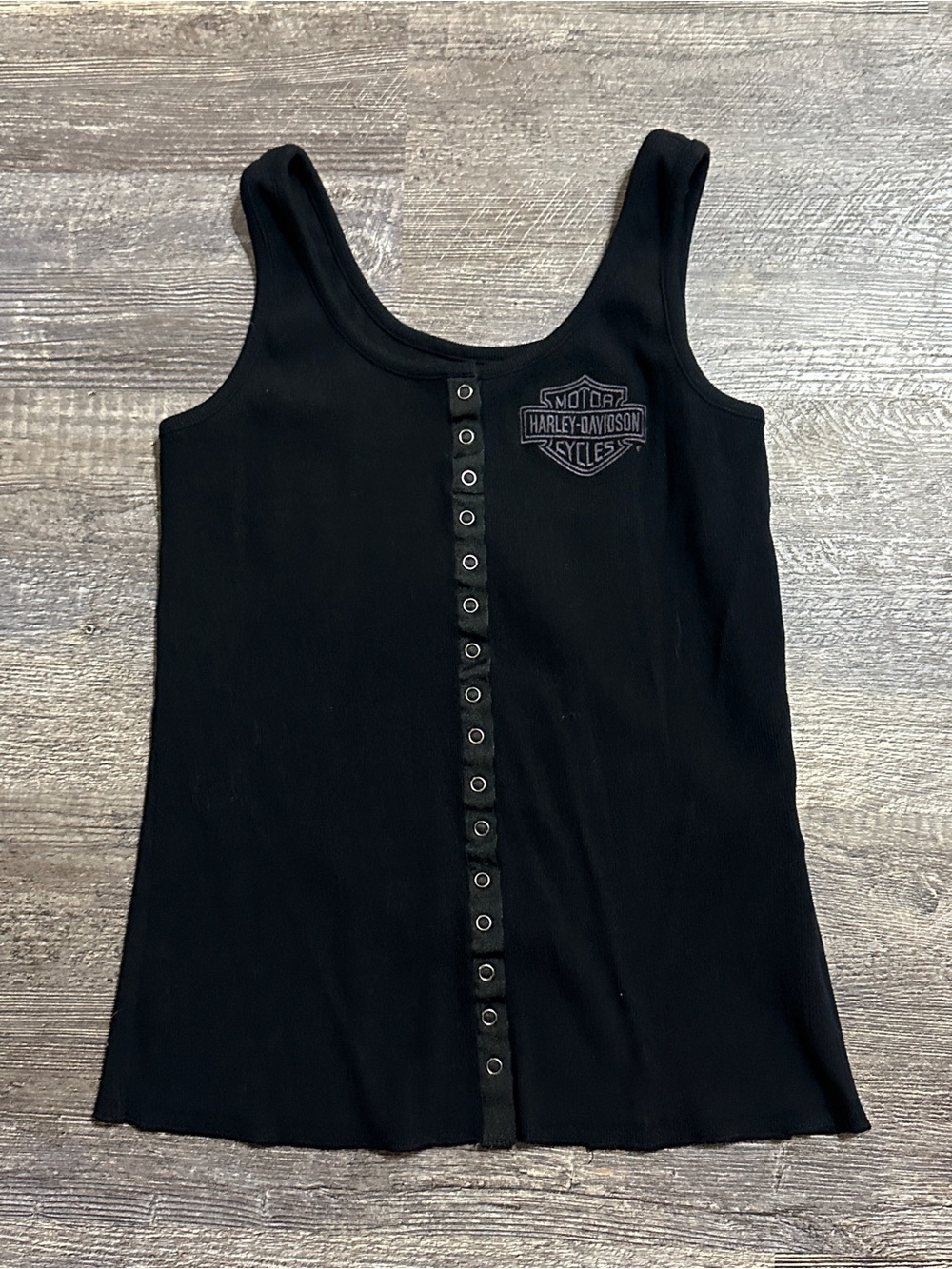 Harley-Davidson Black Ribbed Snap Front Tank Top Embroidered Logo Medium